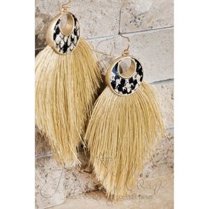 Tan Tassels With Gold Tone Framed Snake Print